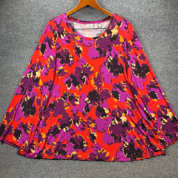 Logo by Lori Goldstein Tunic Top Women's Plus 2X Red/Purple Floral Allover - Picture 1 of 9